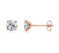 MILACOLATO 925 Sterling Silver CZ Stud Earrings For Women Men, Long Post Cubic Zirconia Aurora Rainbow Stud Earrings, Rosegold Plated Tiny CZ Sleeper Earring Stud Hypoallergenic White