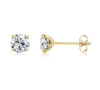 MILACOLATO 925 Sterling Silver CZ Stud Earrings For Women Men, Long Post Cubic Zirconia Aurora Rainbow Stud Earrings, Gold Plated Tiny CZ Sleeper Earring Stud Hypoallergenic White