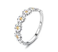 MILACOLATO 925 Sterling Silver Daisy Ring for Women 18K Gold Filled Daisy Flower Hawaiian Ring Paved with Colorful Cubic Zirconia High Polished Comfort Fit Statement Wedding Band Ring