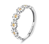 MILACOLATO 925 Sterling Silver Daisy - Yellow/Pink/White Cubic Zirconia Open Adjustable Statement Ring for Women & Girls