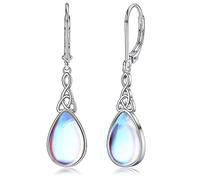MILACOLATO 925 Sterling Silver Dangle Earrings for Women Girls Leverback Dangling Earrings Teardrop Moonstone Celtic Triangle Drop Earrings Hypoallergenic Jewellery With Gift Box SB