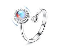 Milacolato 925 Sterling Silver Fidget Rings For Women Girl Open Adjustable Anxiety Rings Spinner Ring Moonstone Opal Rings Stackable Knuckle Promise Wedding Engagement Rings with Gift Boxed