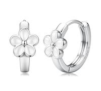 MILACOLATO 925 Sterling Silver Flower Hoop Earrings for Women Girl 18K Gold Sleeper Hoop Earring Hypoallergenic Small Silver Huggie Earrings Pink Blue White Daisy Earring Gift for Christmas Birthday-D