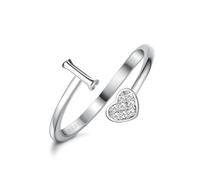 MILACOLATO 925 Sterling Silver Heart Initial Rings for Women Girls 18K Gold Plated Initial Heart Stackable Rings Adjustable Initial Rings for Teen Girls Cute Heart Alphabet Letter Rings