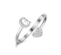 MILACOLATO 925 Sterling Silver Heart Initial Rings for Women Girls 18K Gold Plated Initial Stackable Rings Adjustable Ring for Teen Girls Cute Heart Alphabet Letter Ring