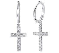 Milacolato 925 Sterling Silver Hoop Drop Earrings Pave CZ Gold Minimalist Dangle Cubic Zirconia Cross Dangly Earrings for Women Men