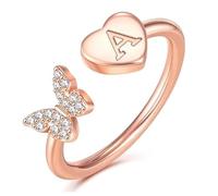 MILACOLATO 925 Sterling Silver Initial Rings 18K Gold Plated Stackable Rings for Women Non Tarnish Adjustable Pinky Initial Thumb Ring Butterfly Letter Alphabet Personalized Birthday Gifts for Women M