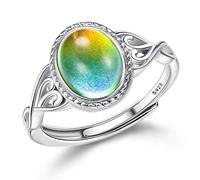 MILACOLATO 925 Sterling Silver Mood Rings for Women Open Adjustable Victorian Style Oval Solitaire Ring Temperature-Control Ring Color Change Stacking Rings CZ Stone Rings Gift Jewellery A