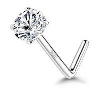 MILACOLATO 925 Sterling Silver Nose Studs, 18G 20G L Shaped Nose Rings, Simulated Diamond CZ Hypoallergenic Nose Piercings for Women Men 1.5 2 3MM, cubic zirconia