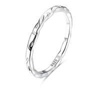 Milacolato 925 Sterling Silver Ring for Women Girls, 18K White Gold Plated Sterling Silver Hammered Band Rings, 1.5mm Thin Engagement Promise Finger Ring Size L 1/2