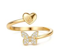 MILACOLATO 925 Sterling Silver Rings for Women Girls Hypoallergenic Adjustable Promise Initial Letter Rings Gold Open Butterfly Design Stackable Ring 18K Gold Plated Dainty Thin Alphabet Thumb Ring-A