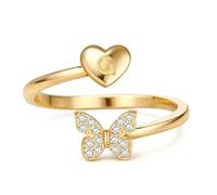 MILACOLATO 925 Sterling Silver Rings for Women Girls Hypoallergenic Adjustable Promise Initial Letter Rings Gold Open Butterfly Design Stackable Ring 18K Gold Plated Dainty Thin Alphabet Thumb Ring-G
