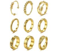 MILACOLATO 9Pcs Fidget Rings for Women Men Anxiety Ring Set Stainless Steel Fidget Spinner Ring for Anxiety Relief Star Moon Stackable Adjustable Rings Non Tarnish Stress Relief Jewelry Gifts