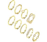 MILACOLATO 9PCS Gold Rings for Women Girls 14K Gold Plated Stackable Knuckle Rings Set CZ Heart Stacking Band Ring Simple Dainty Wedding Ring Comfort Fit Size R 1/2