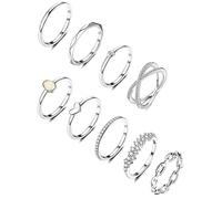 MILACOLATO 9PCS Silver Rings for Women Girls 14K Gold Plated Stackable Knuckle Rings Set CZ Heart Stacking Band Ring Simple Dainty Wedding Ring Comfort Fit Size P 1/2