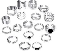 MILACOLATO Bohemian Knuckle Vintage Rings for Women Man Girls Boys,Adjustable Chunky Finger Stackable Midi Fashion Finger Turquoise Bead Accessories Silver Plated Retro Ring Set (18Pcs) Silver