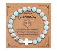 MILACOLATO Christian Cross Beaded Bracelets for Women Men Natural Stone Elastic Cross Bracelet Men Adjustable Turquoise Amethyst Bracelet Jesus Easter Christmas Christian Gifts Religious Jewellry-E