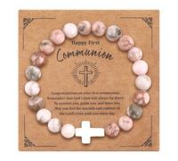 MILACOLATO Christian Cross Beaded Bracelets for Women Men Natural Stone Elastic Cross Bracelet Men Adjustable Turquoise Amethyst Bracelet Jesus Easter Christmas Christian Gifts Religious Jewellry-A