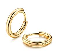 MILACOLATO G23 Solid Titanium Hoop Earrings Implant Grade Hypoallergenic Small Huggie Hoop Earrings Hinged Sleeper Cartilage Earrings for Women Men Silver Black 14K Gold Plated 8mm 10mm 12mm, 8 mm