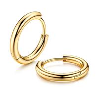 MILACOLATO G23 Solid Titanium Hoop Earrings Implant Grade Hypoallergenic Small Huggie Hoop Earrings Hinged Sleeper Cartilage Earrings for Women Men Silver Black 14K Gold Plated 8mm 10mm 12mm, 10MM