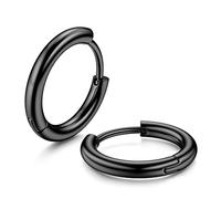 MILACOLATO G23 Solid Titanium Hoop Earrings Implant Grade Hypollergenic Small Huggie Hoop Earrings Hinged Sleeper Cartilage Earrings for Women Men Silver Gold Black 8mm 10mm 12mm, 10MM, Titanium, No