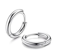 MILACOLATO G23 Solid Titanium Hoop Earrings Implant Grade Hypollergenic Small Huggie Hoop Earrings Hinged Sleeper Cartilage Earrings for Women Men Silver Black 14K Gold Plated 8mm 10mm 12mm, 8 mm