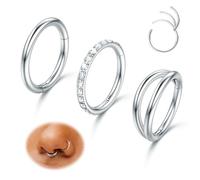 MILACOLATO G23 Titanium Nose Rings Hoops 16G 18G 20G Septum Rings Hinged Clicker Opal CZ Double Hoop Nose Ring Cartilage Conch Rook Daith Helix Nostril Piercing Jewelry for Women Men, 16 gauge(1.2mm