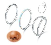 MILACOLATO G23 Titanium Nose Rings Hoops 16G 18G 20G Septum Rings Hinged Clicker Opal CZ Double Hoop Nose Ring Cartilage Conch Rook Daith Helix Nostril Piercing Jewelry for Women Men, 20 gauge(0.8mm