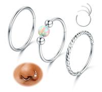 MILACOLATO G23 Titanium Nose Rings Hoops 16G 18G 20G Septum Rings Hinged Clicker Opal CZ Double Hoop Nose Ring Cartilage Conch Rook Daith Helix Nostril Piercing Jewelry for Women Men, 16 gauge(1.2mm