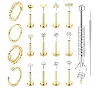 MILACOLATO Helix Piercing Jewellery Nose Ring Flat Back Earrings Hypoallergenic 14K Gold Plated Stainless Steel Studs Threadless Silver Nose Studs Conch Tragus Piercing 16/18/20G-B-18GG