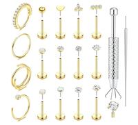 MILACOLATO Helix Piercing Jewellery Nose Ring Flat Back Earrings Hypoallergenic 14K Gold Plated Stainless Steel Studs Threadless Silver Nose Studs Conch Tragus Piercing 16/18/20G-B-20GG