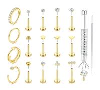 MILACOLATO Helix Piercing Jewellery Nose Ring Flat Back Earrings Hypoallergenic 14K Gold Plated Stainless Steel Studs Threadless Silver Nose Studs Conch Tragus Piercing 16/18/20G-A-18GG