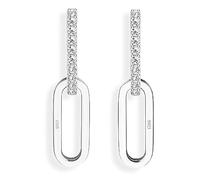 MILACOLATO Silver Hoop Dangle Earrings, 925 Sterling Silver, CZ Stones, Geometric Oval Drop Dangle, 18K White Gold Plated, Jewellery Gift For Her