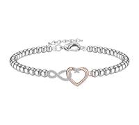 MILACOLATO Silver Infinity Bead Bracelets for Womens Lover Heart Beaded Bracelet, Rosegold,Adjustable,Round Bead Bracelet Jewellery for Women Girls