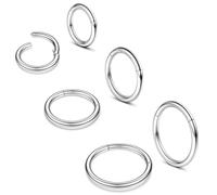 MILACOLATO Silver Nose Ring Stainless Steel Helix Hoop Piercing, 16G Septum Clicker Ring 6/8/10/12mm Small Hoop Daith Conch Piercing Jewellery 1mm Nose Lip Rings Gold Helix Cartilage Rook Earrings