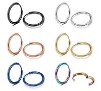 MILACOLATO Small Hoop Earrings for Women Men Surgical Steel Cartilage Huggie Earrings Snug Lobes Nose Ring Lip Ring Daith Helix Piercing Jewellery Tiny Hoop Hinged Sleeper Earrings 6PC9mm