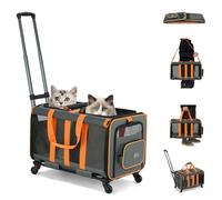 MILADA Cat Carrier Soft with Wheels for 2 Cats Soft Cat Carrier with Handle Foldable Double-Compartment Rolling Pet Carrier for Travel Dog Crate Hiking Shopping and Camping（Not for Air Travel）,Orange