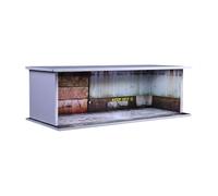 Milageto 1:64 Garage Display Case Diecast Wheels Display Case, Realistic Scene Lighted Showcase Acrylic Sliding Door for Diecast Car, abandoned warehouse
