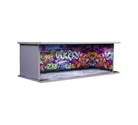Milageto 1:64 Garage Display Case Diecast Wheels Display Case, Realistic Scene Lighted Showcase Acrylic Sliding Door for Diecast Car, Graffiti Wall