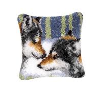 Milageto 17x17 in DIY Latch Hook Kit Rug Making Crafts for Kids and Adults Embroidery Carpet Cushion Bolster Pillowcase Needlework Sewing Tool, Wolf, 43x43cm