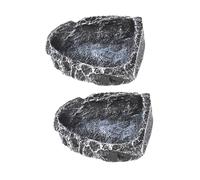 Milageto 2Pcs Reptile Water Dishes Food Bowls Feeding Dishes Small Resin Rock Terraium Bowls for Bearded Dragon Tortoise Hermit Crab, Rectangle