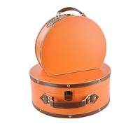 Milageto 2Pcs Vintage Suitcase Luggage Portable Birthday Organizer Scrapbook Storage Box Semi-circle Cloakroom Locking Cosmetic Case, orange