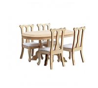 Milageto 5 Pieces Dollhouse Dining Table and Chairs Textile Cushions 1:12 Scale Table and Chairs Ready to Use Miniature-Home Decor, Unfinished Wood