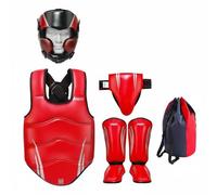Milageto 5 Pieces Sparring Gear Set Shock Absorbing Impact-Resistant Kit Adjustable Customizable Fighting Gear Impact-Resistant Kit for Adults , Red Five-Piece Set , M