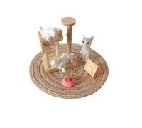 Milageto 7 Pieces Wooden Cat Figurine Playset Compact Tabletop Scale, Miniature cat activity pole, for Photo Setups, Style B