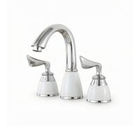 Milageto Antique Basin Faucet Two Handle Vanity Tap Mixer Spout Deck Mount Copper Ceramic Build with Porcelain Detail Smooth Water Control Hoses Included, Silver