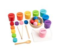 Milageto Balls in Cups Wooden Matching Games Hand Eye Coordination Exercises Fine Motor Skills Early Development Color Sorting Toy