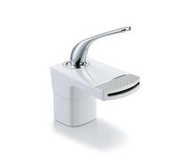 Milageto Basin Faucet Modern Waterfall Spout Sink Tap Mixer with Single Handle Copper Build Ceramic Polished Gloss Body Suitable for Vanity countertop Under Counter Home remodel, White Silver