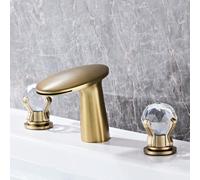 Milageto Basin Faucet Waterfall Sink Tap Lavatory Mixer Crystal Handle Deck Mount Three Hole Copper Build Oval Spout Polished Vanity Upgrade Suitable for Home, Brushed Gold
