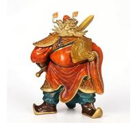 Milageto Bronze Figurine Mythological Protector Statue Sculpture Deity With Sword And Fan Brass Material Hand Painted Rich Carved Base Suitable for office reception area home altar hallway